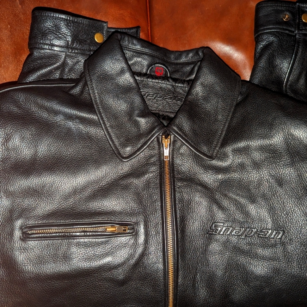 Snap-on Tools Leather Jacket Bomber Bike Motorcycle Black Pride Snap On (Large)